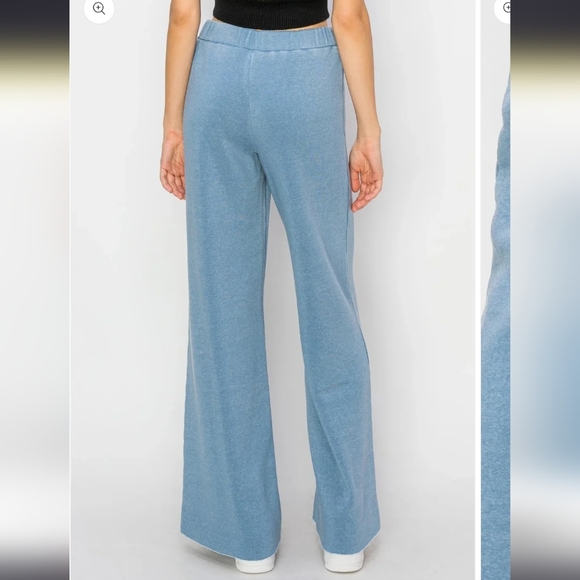 💙 Steel Blue High Waist Wide Leg Draw String Lounge Pants - Picture 3 of 4